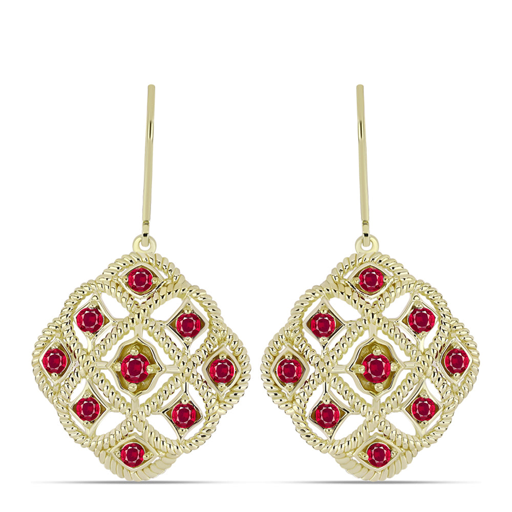 Arannyal Bevont Ezüst Fülbevaló Madagaszkári Rubinnal