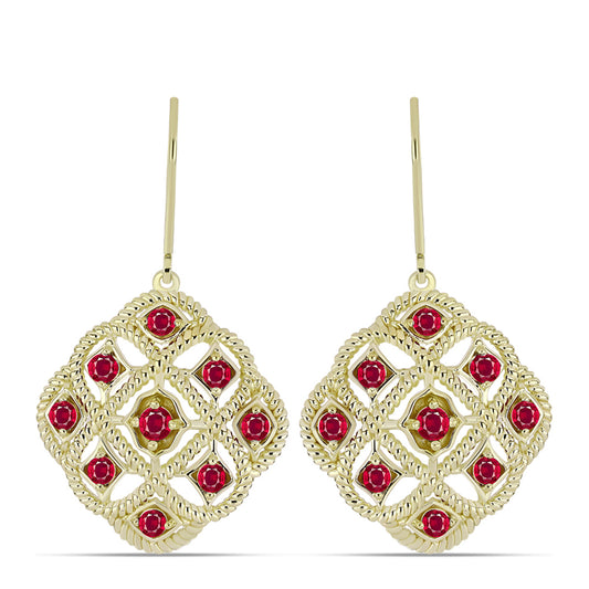 Arannyal Bevont Ezüst Fülbevaló Madagaszkári Rubinnal