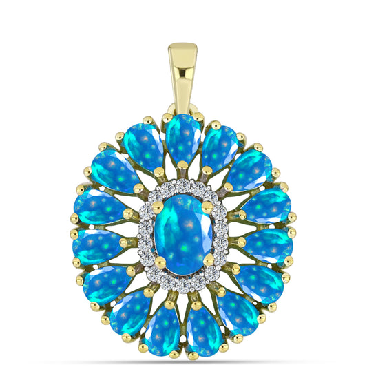 Arannyal Bevont Ezüst Medál Etiópiai Paradicsomi Opállal és Fehér Topázzal