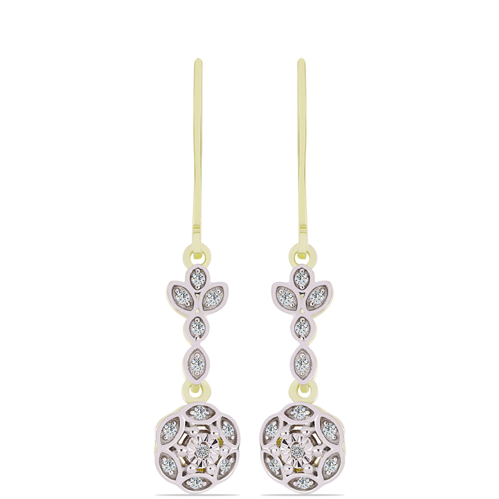 Arannyal Bevont Ezüst Fülbevaló Fehér Gyémánttal és Fehér Topázzal