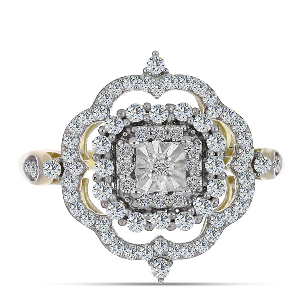 Arannyal Bevont Ezüst Gyűrű Fehér Gyémánttal és Fehér Topázzal 1 