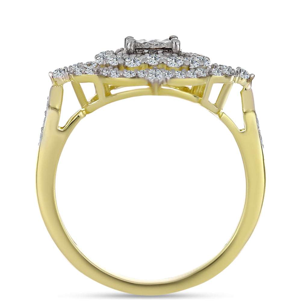 Arannyal Bevont Ezüst Gyűrű Fehér Gyémánttal és Fehér Topázzal 2 