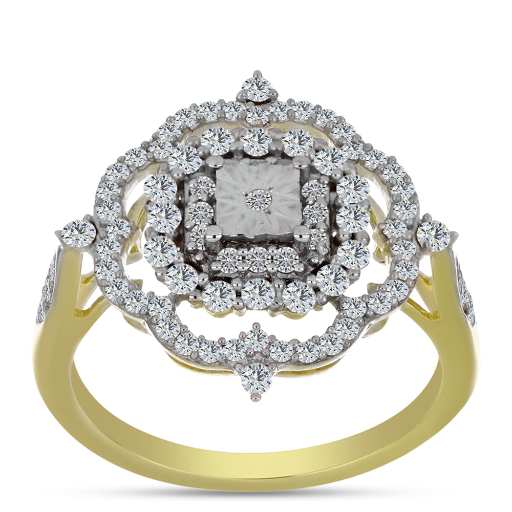 Arannyal Bevont Ezüst Gyűrű Fehér Gyémánttal és Fehér Topázzal 3 