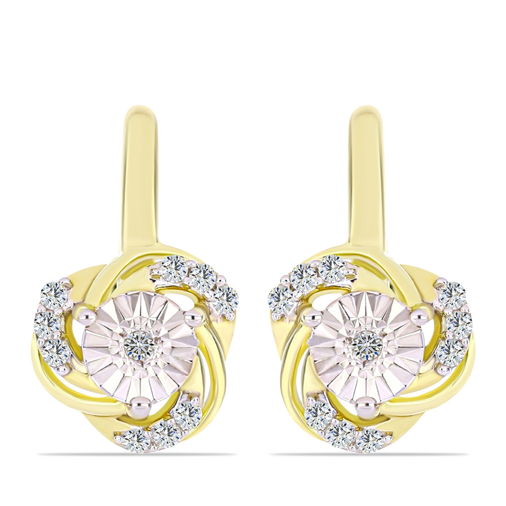 Arannyal Bevont Ezüst Fülbevaló Fehér Gyémánttal és Fehér Topázzal