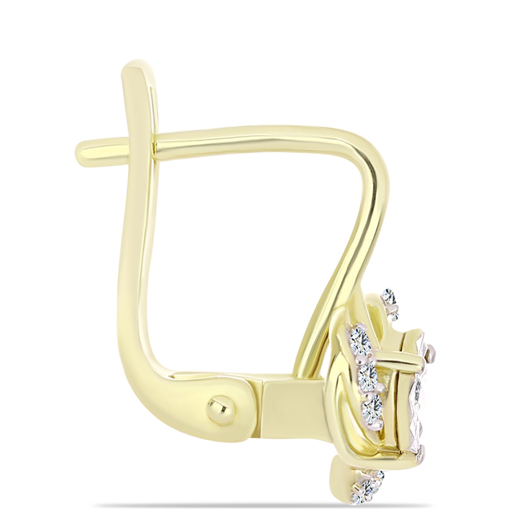 Arannyal Bevont Ezüst Fülbevaló Fehér Gyémánttal és Fehér Topázzal