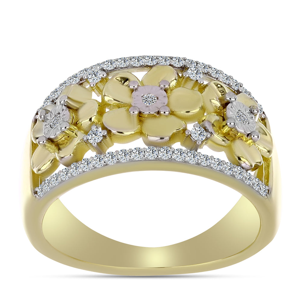 Arannyal Bevont Ezüst Gyűrű Fehér Gyémánttal és Fehér Topázzal