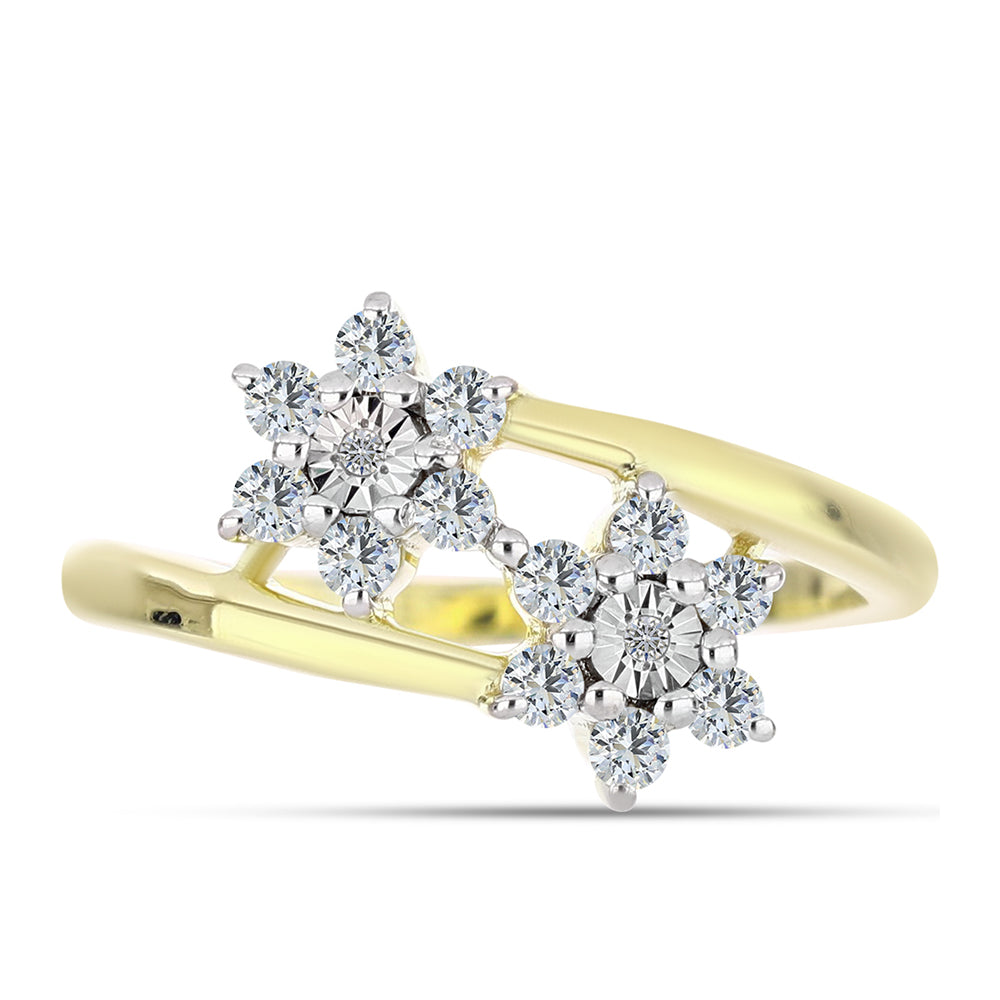 Arannyal Bevont Ezüst Gyűrű Fehér Gyémánttal és Fehér Topázzal