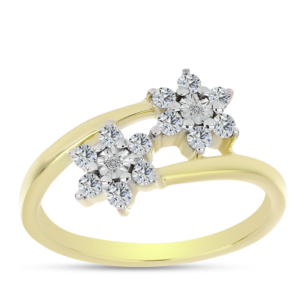 Arannyal Bevont Ezüst Gyűrű Fehér Gyémánttal és Fehér Topázzal