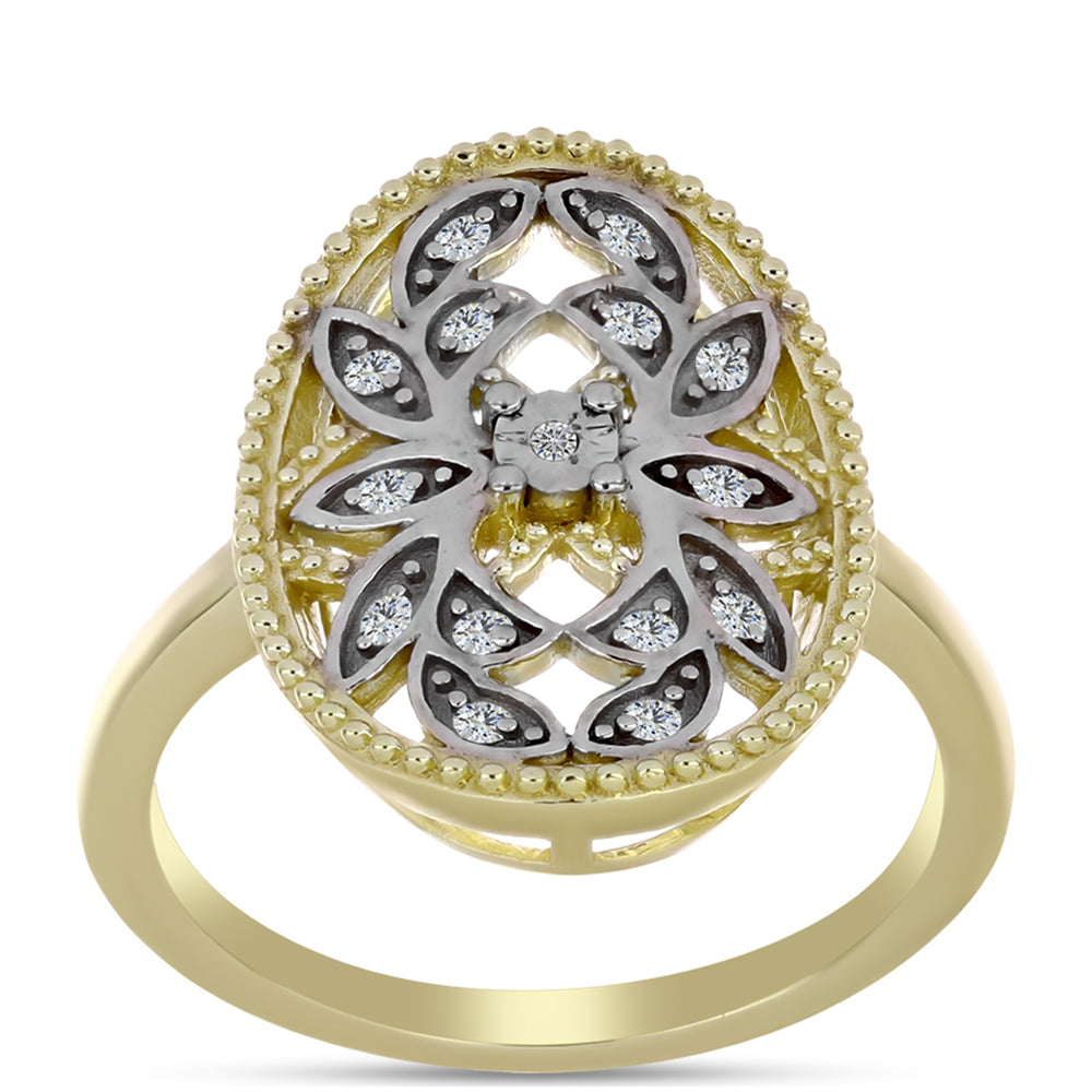 Arannyal Bevont Ezüst Gyűrű Fehér Gyémánttal és Fehér Topázzal