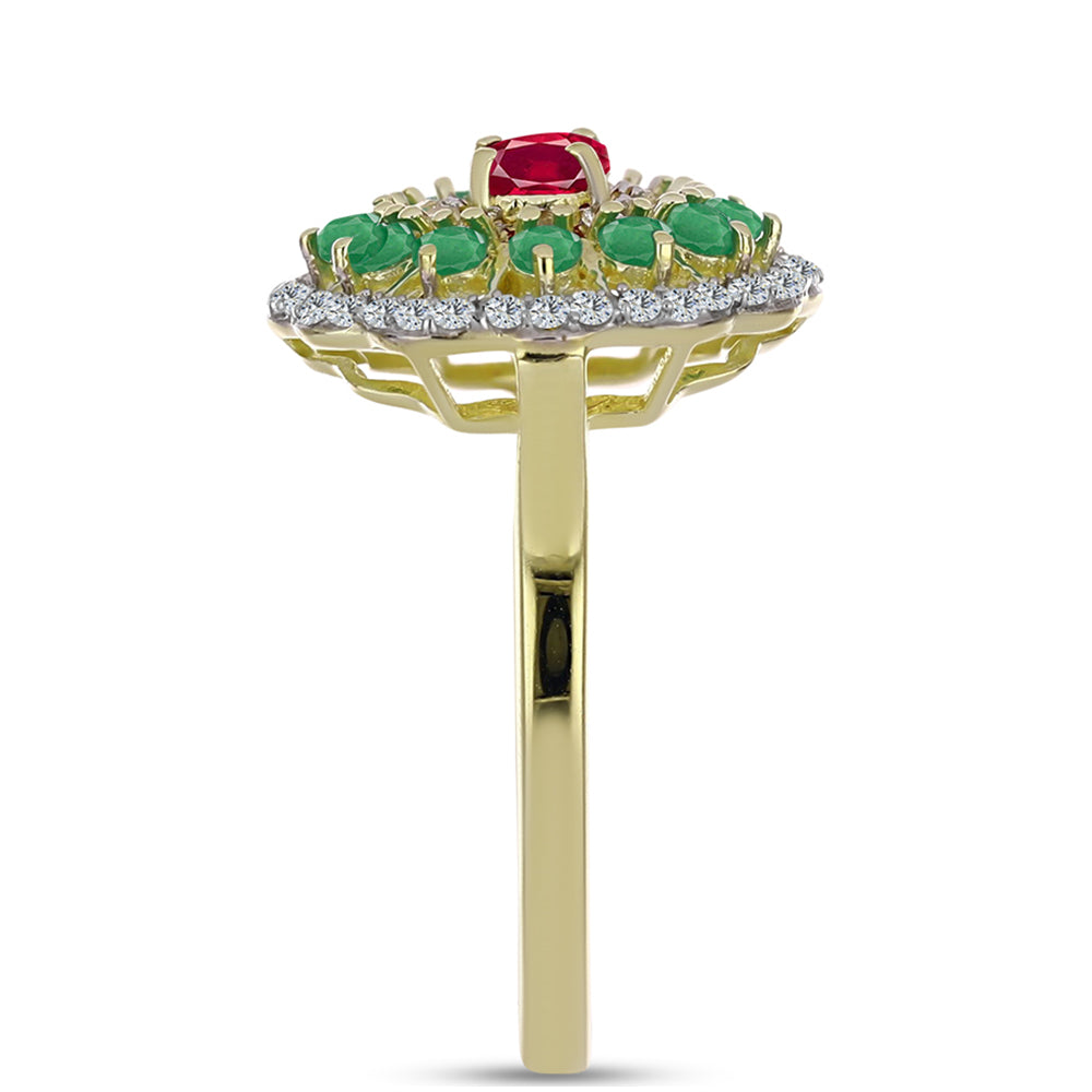 Arannyal Bevont Ezüst Gyűrű Madagaszkári Rubinnal és Brazil Smaragddal 4 