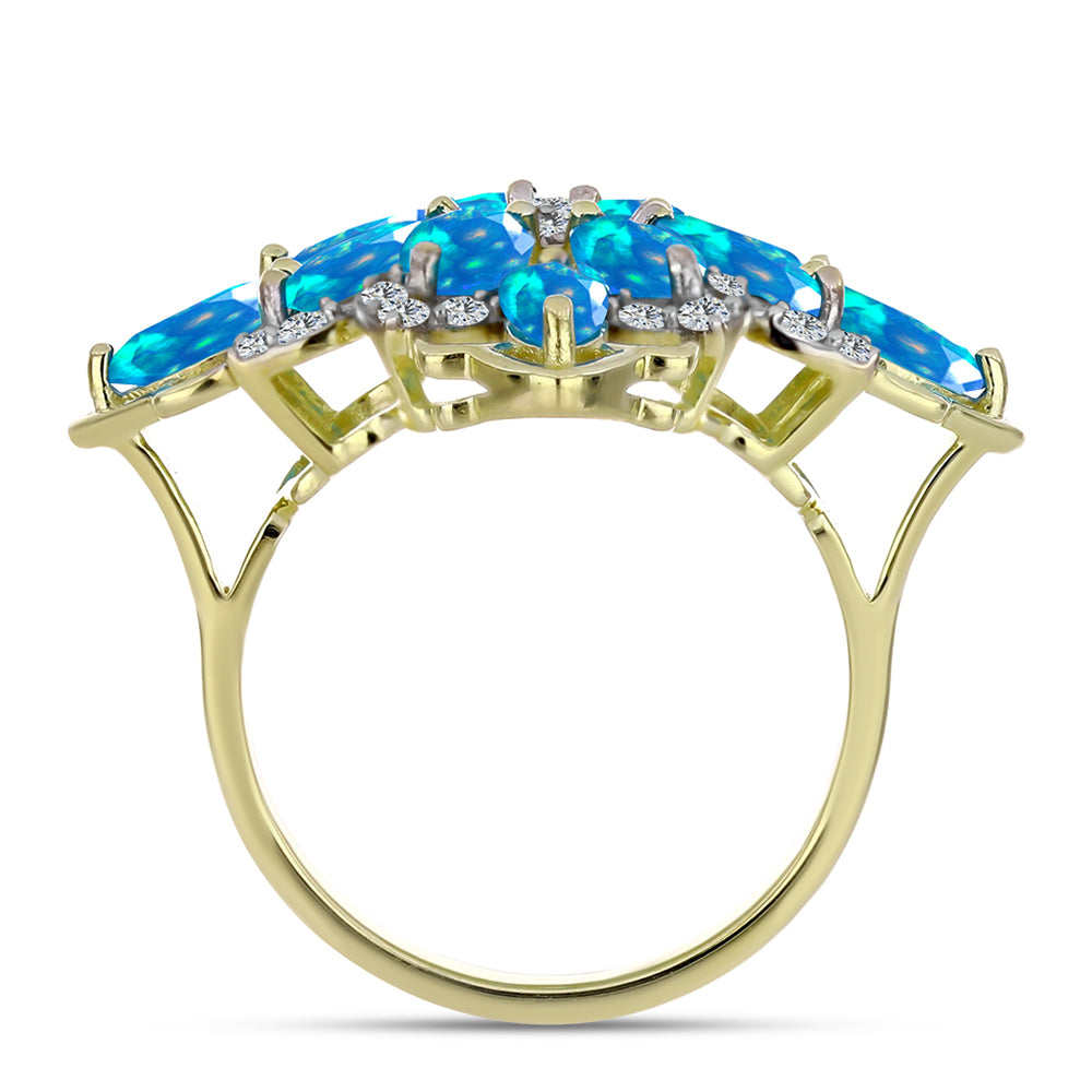 Arannyal Bevont Ezüst Gyűrű Etiópiai Paradicsomi Opállal és Fehér Topázzal