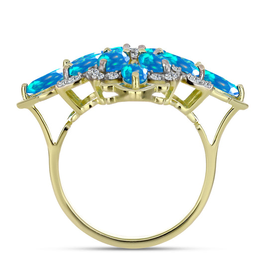 Arannyal Bevont Ezüst Gyűrű Etiópiai Paradicsomi Opállal és Fehér Topázzal