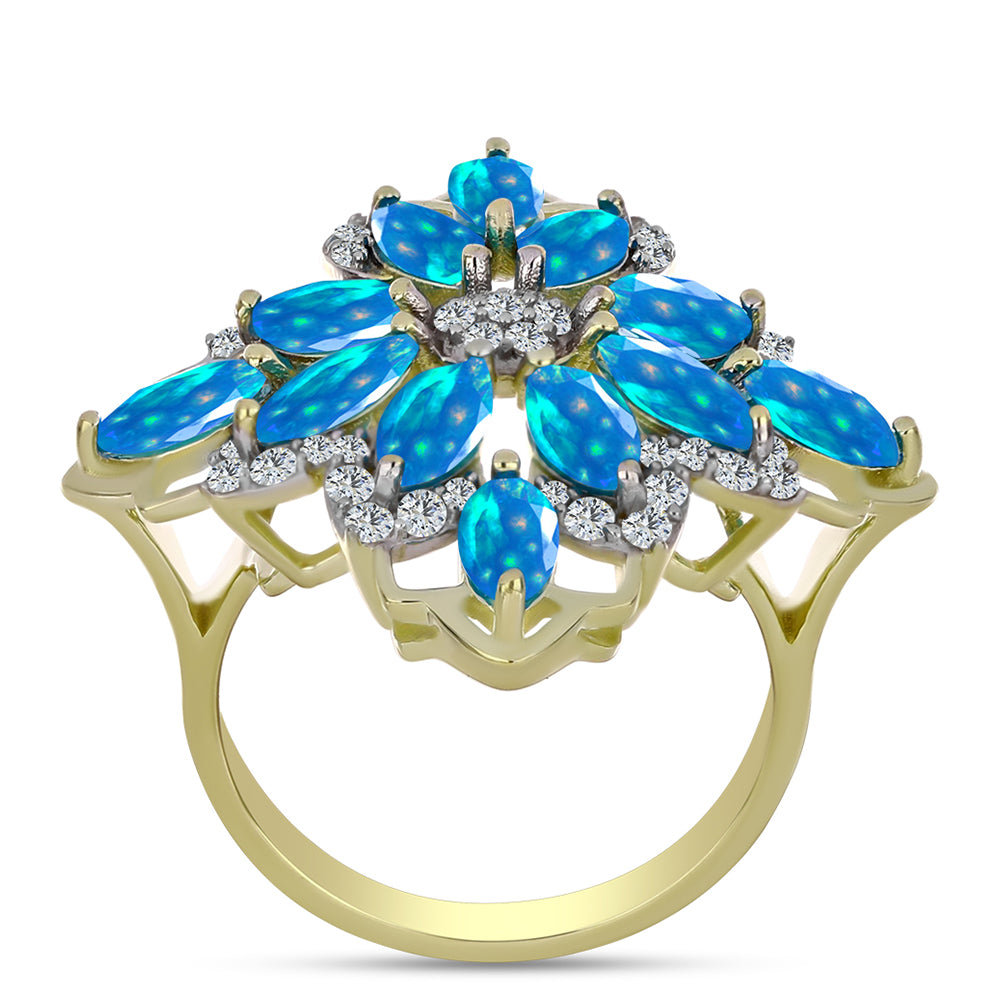 Arannyal Bevont Ezüst Gyűrű Etiópiai Paradicsomi Opállal és Fehér Topázzal 3 