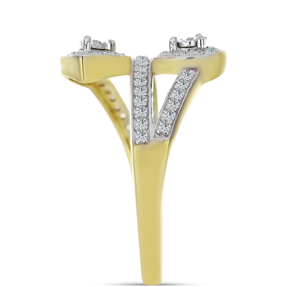 Arannyal Bevont Ezüst Gyűrű Fehér Gyémánttal és Fehér Topázzal 4 