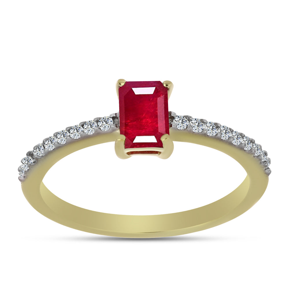 Arannyal Bevont Ezüst Gyűrű Madagaszkári Rubinnal és Fehér Topázzal