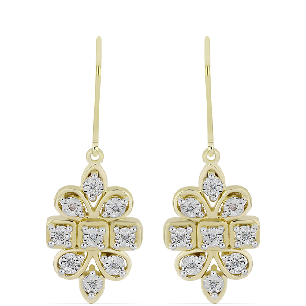 Arannyal Bevont Ezüst Fülbevaló Fehér Gyémánttal