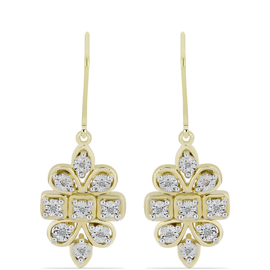 Arannyal Bevont Ezüst Fülbevaló Fehér Gyémánttal