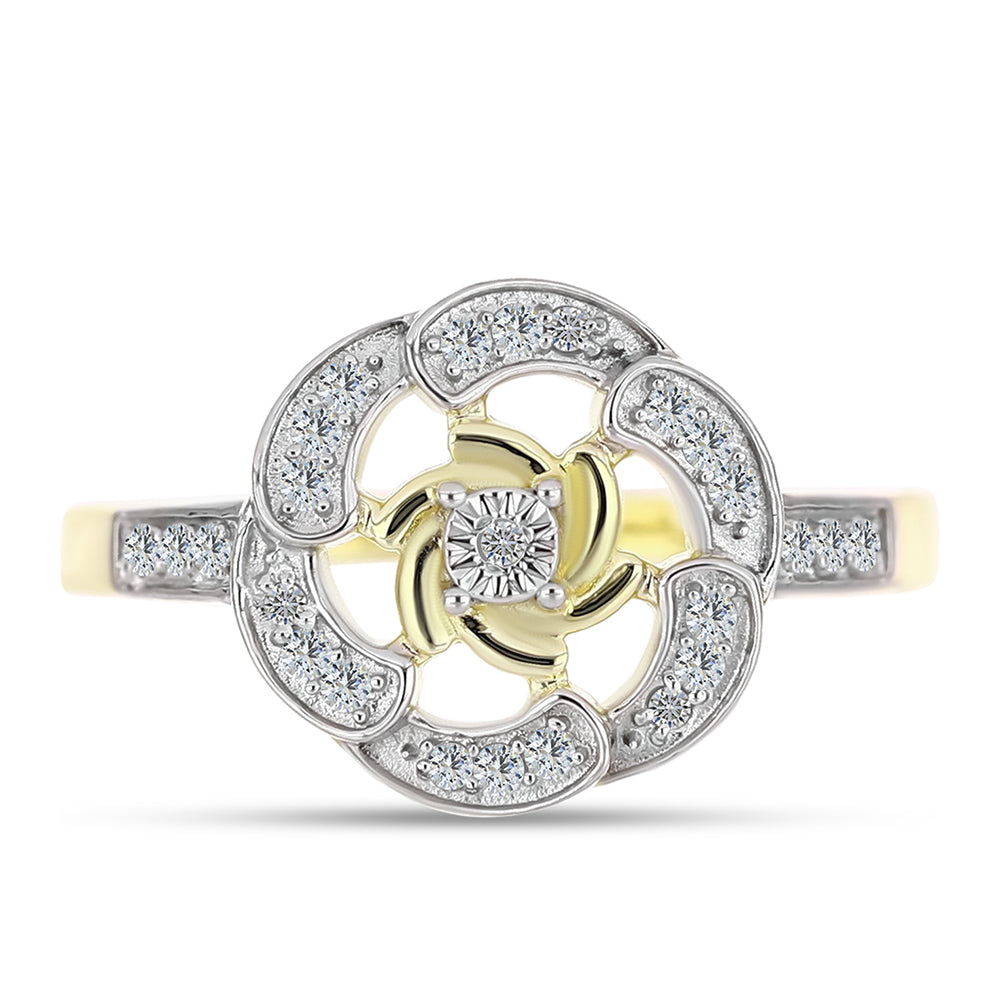 Arannyal Bevont Ezüst Gyűrű Fehér Gyémánttal és Fehér Topázzal