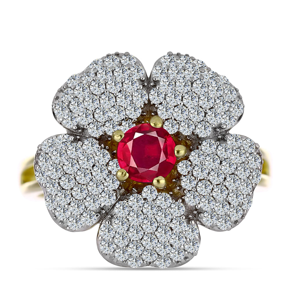 Arannyal Bevont Ezüst Gyűrű Madagaszkári Rubinnal és Fehér Topázzal 1 