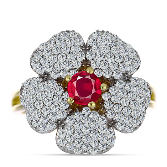 Arannyal Bevont Ezüst Gyűrű Madagaszkári Rubinnal és Fehér Topázzal