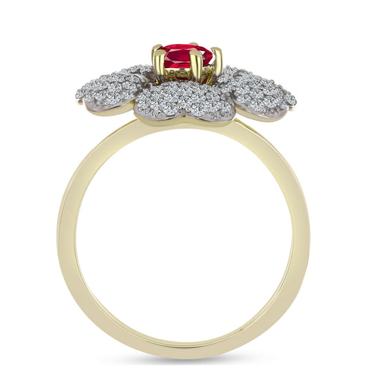 Arannyal Bevont Ezüst Gyűrű Madagaszkári Rubinnal és Fehér Topázzal