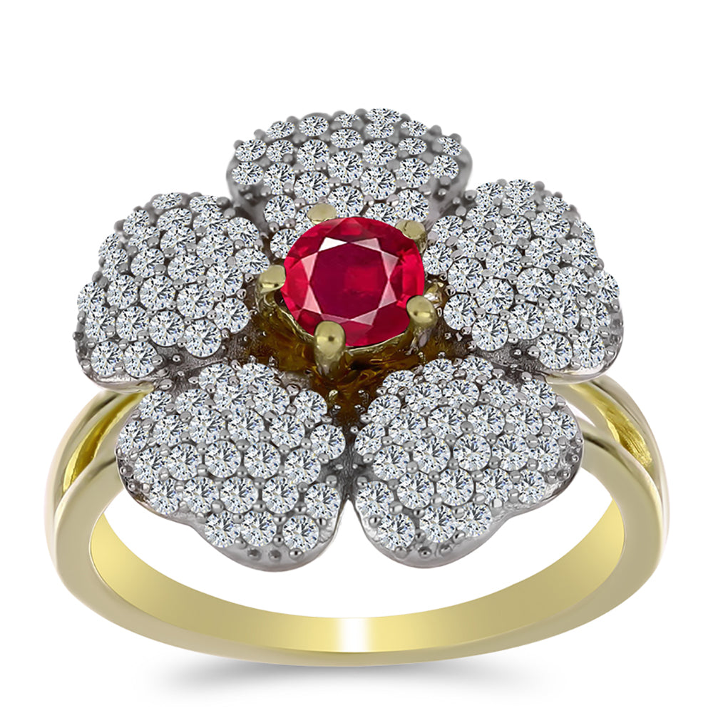 Arannyal Bevont Ezüst Gyűrű Madagaszkári Rubinnal és Fehér Topázzal