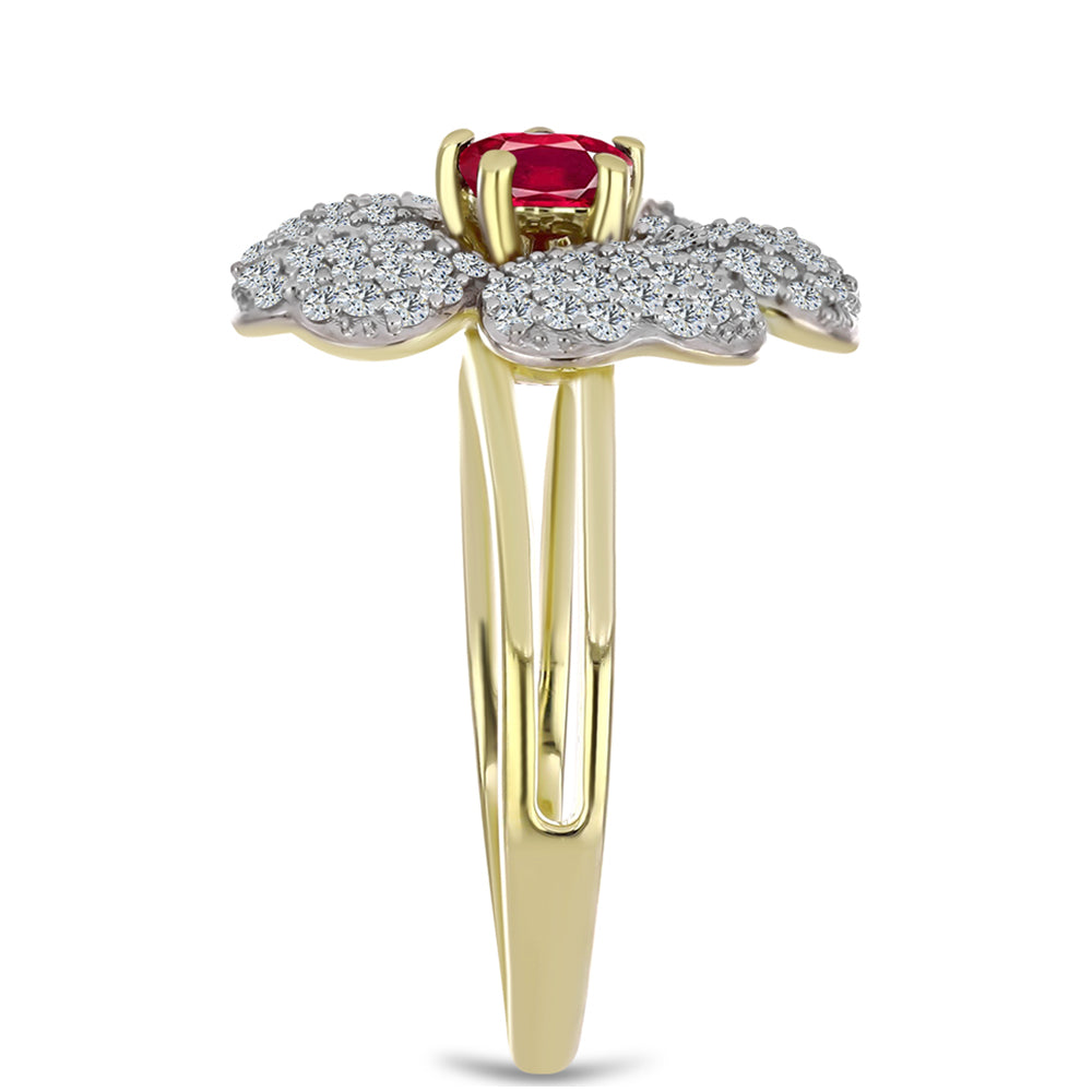 Arannyal Bevont Ezüst Gyűrű Madagaszkári Rubinnal és Fehér Topázzal 4 