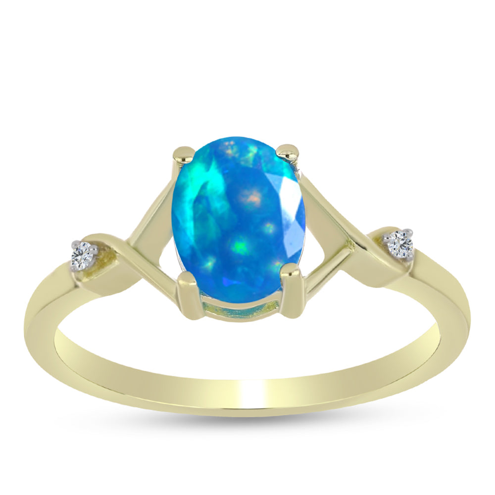 Arannyal Bevont Ezüst Gyűrű Etiópiai Paradicsomi Opállal és Fehér Topázzal