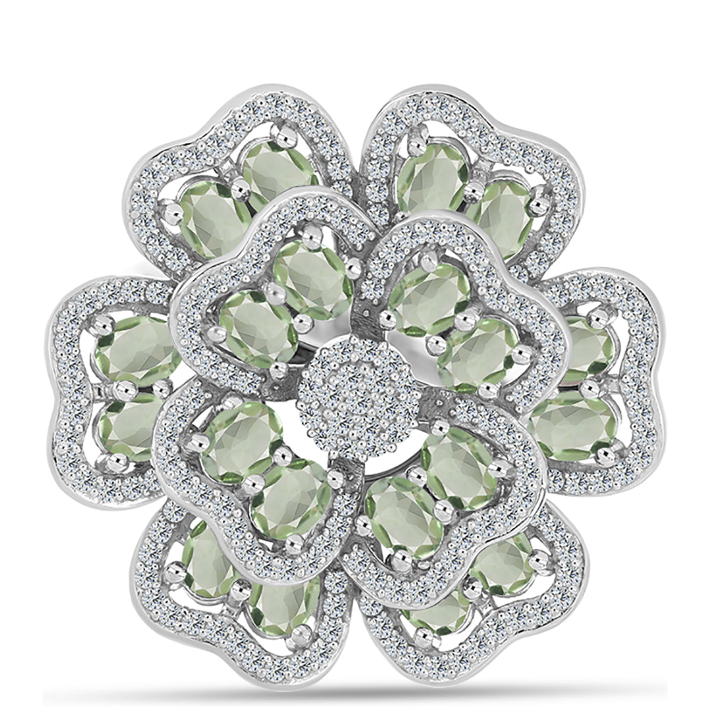 Ezüst Gyűrű Zöld Ametiszttel és Fehér Topázzal 1 