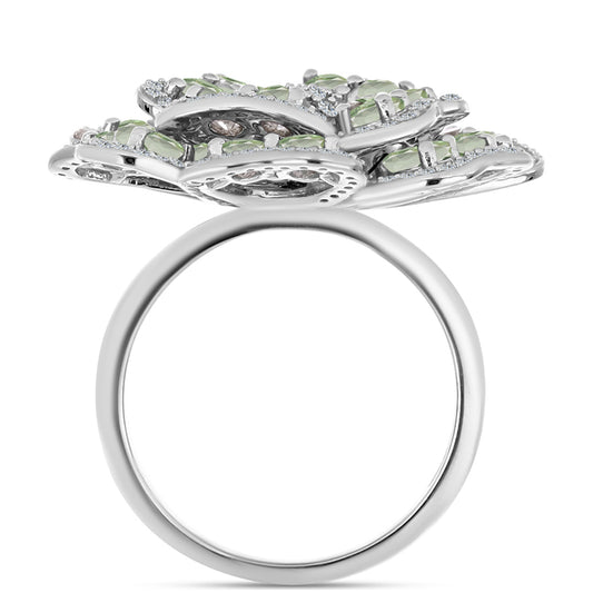 Ezüst Gyűrű Zöld Ametiszttel és Fehér Topázzal