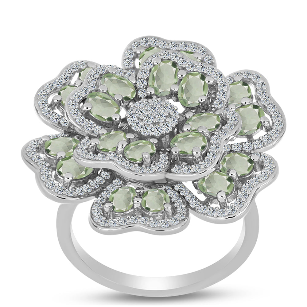 Ezüst Gyűrű Zöld Ametiszttel és Fehér Topázzal