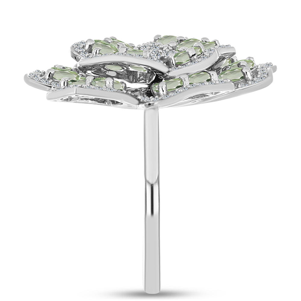 Ezüst Gyűrű Zöld Ametiszttel és Fehér Topázzal