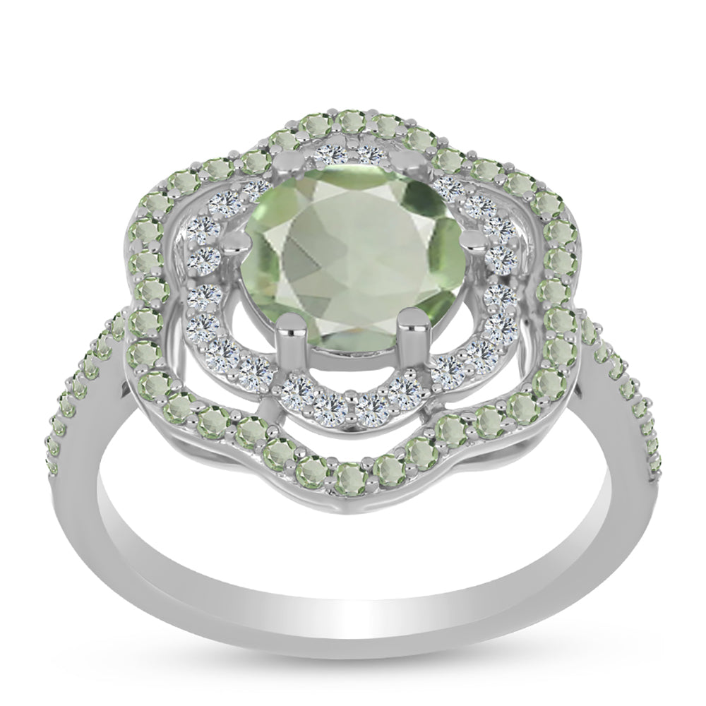 Ezüst Gyűrű Zöld Ametiszttel és Changbai Peridottal 3 