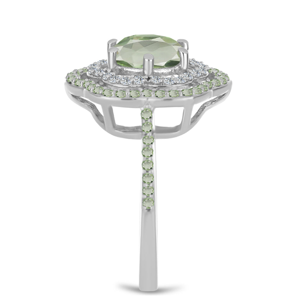 Ezüst Gyűrű Zöld Ametiszttel és Changbai Peridottal 4 