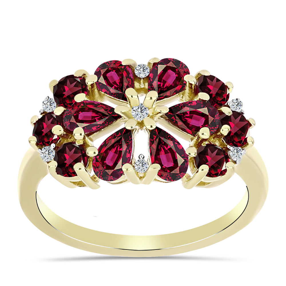 Arannyal Bevont Ezüst Gyűrű Rhodolit Gránáttal és Fehér Topázzal