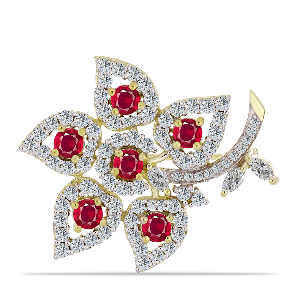 Arannyal Bevont Ezüst Bross Madagaszkári Rubinnal és Fehér Topázzal 1 