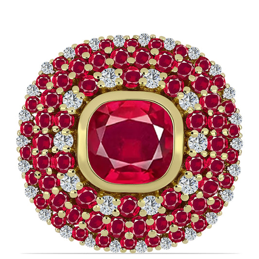 Arannyal Bevont Ezüst Gyűrű Madagaszkári Rubinnal és Fehér Topázzal