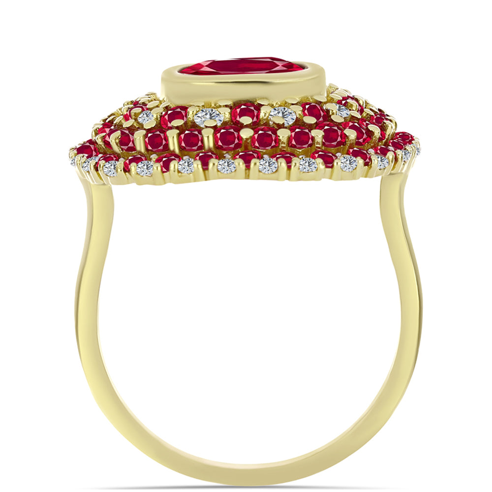 Arannyal Bevont Ezüst Gyűrű Madagaszkári Rubinnal és Fehér Topázzal 2 