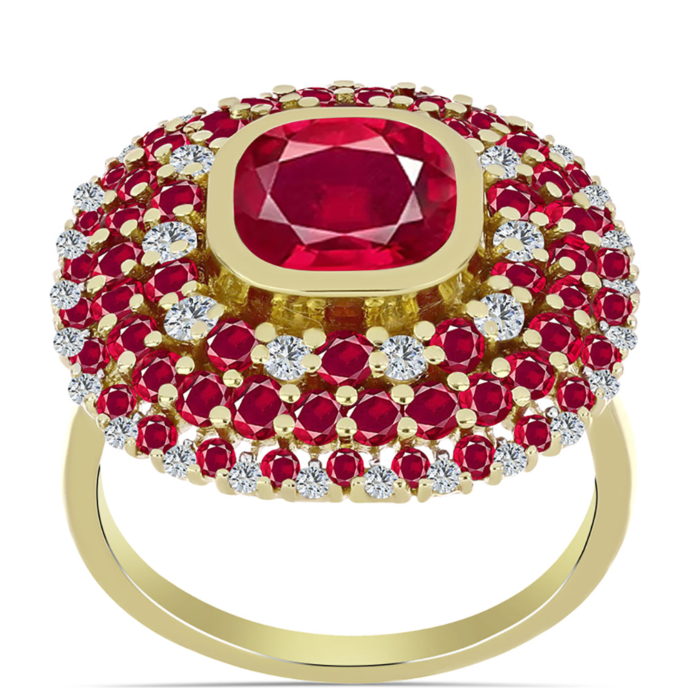 Arannyal Bevont Ezüst Gyűrű Madagaszkári Rubinnal és Fehér Topázzal 3 