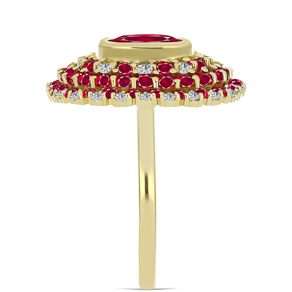 Arannyal Bevont Ezüst Gyűrű Madagaszkári Rubinnal és Fehér Topázzal 4 