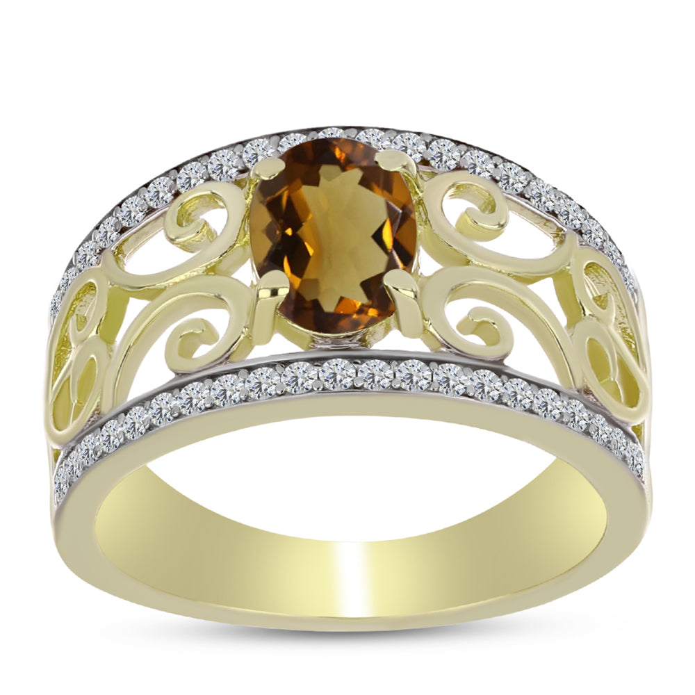 Arannyal Bevont Ezüst Gyűrű Kognak Kvarccal és Fehér Topázzal 3 