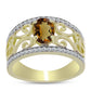 Arannyal Bevont Ezüst Gyűrű Kognak Kvarccal és Fehér Topázzal