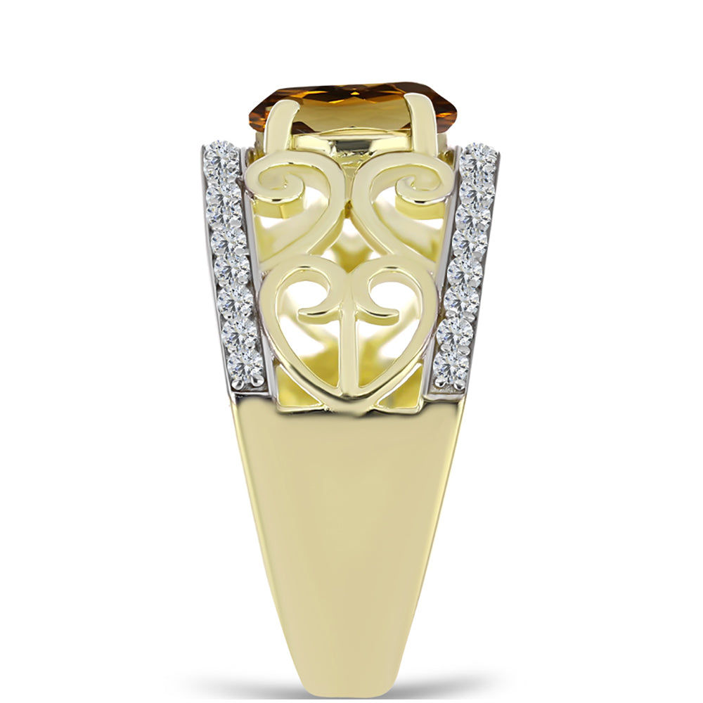 Arannyal Bevont Ezüst Gyűrű Kognak Kvarccal és Fehér Topázzal