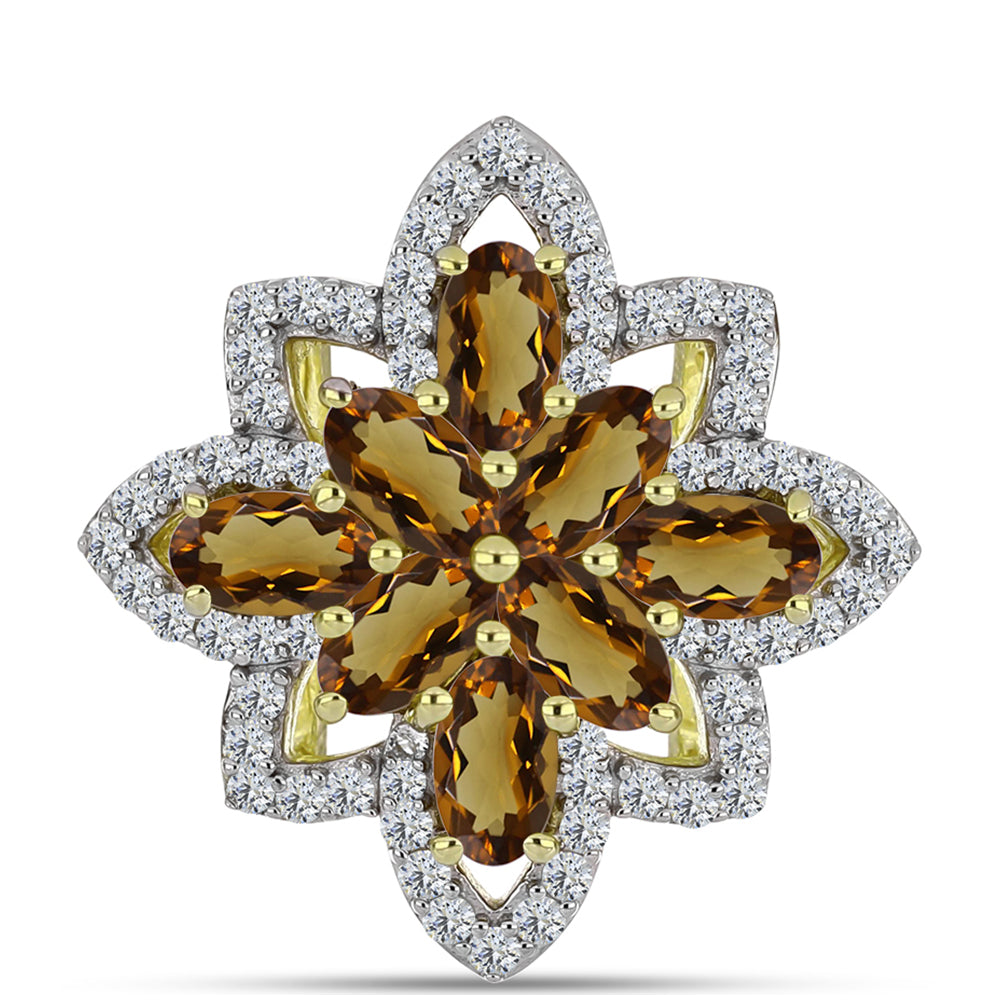 Arannyal Bevont Ezüst Gyűrű Kognak Kvarccal és Fehér Topázzal