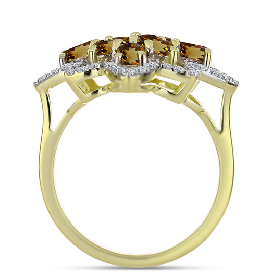 Arannyal Bevont Ezüst Gyűrű Kognak Kvarccal és Fehér Topázzal