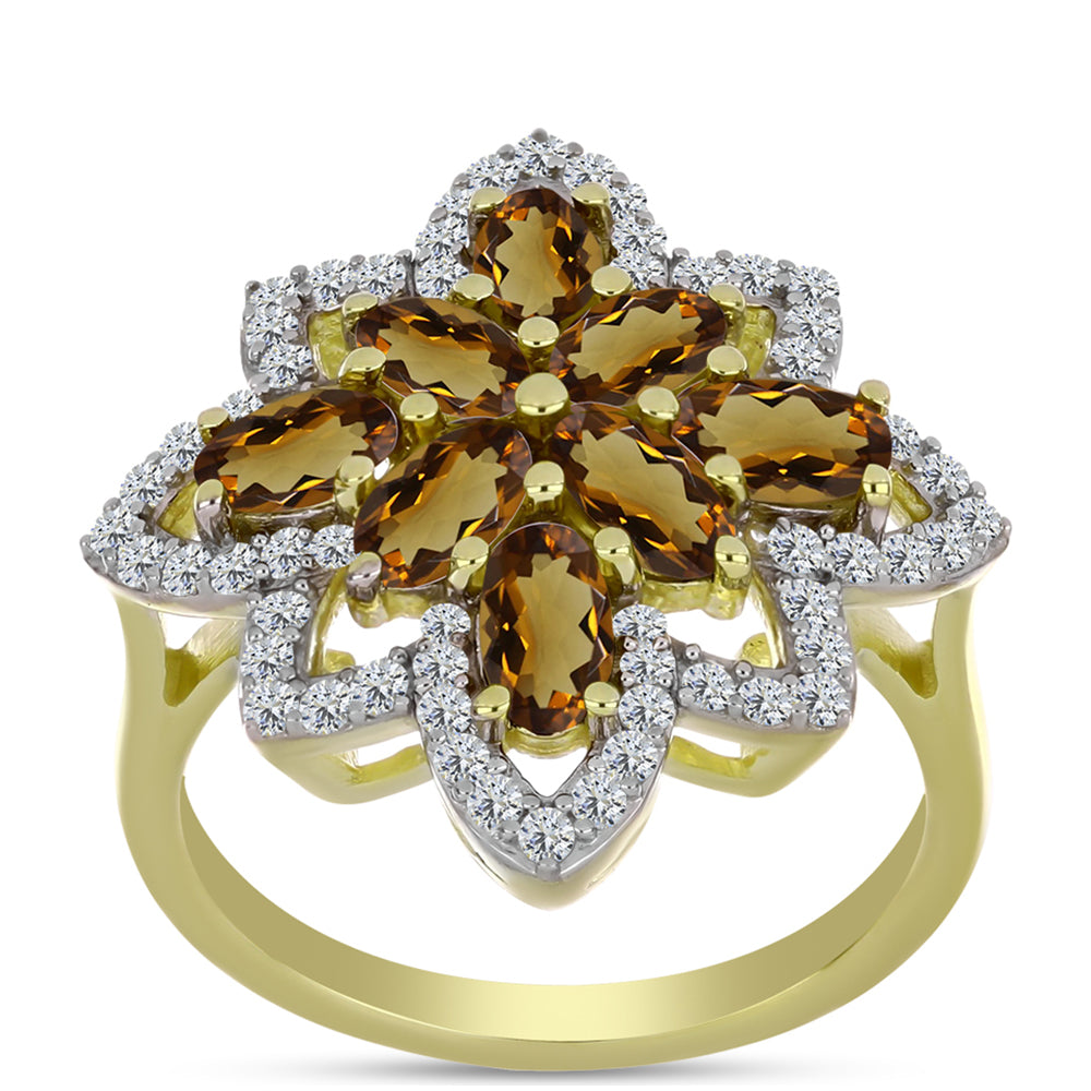 Arannyal Bevont Ezüst Gyűrű Kognak Kvarccal és Fehér Topázzal 3 