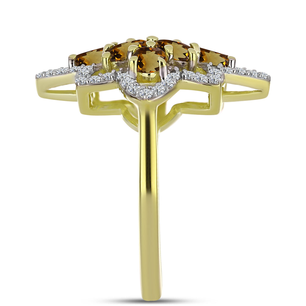 Arannyal Bevont Ezüst Gyűrű Kognak Kvarccal és Fehér Topázzal