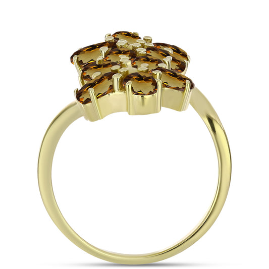 Arannyal Bevont Ezüst Gyűrű Kognak Kvarccal