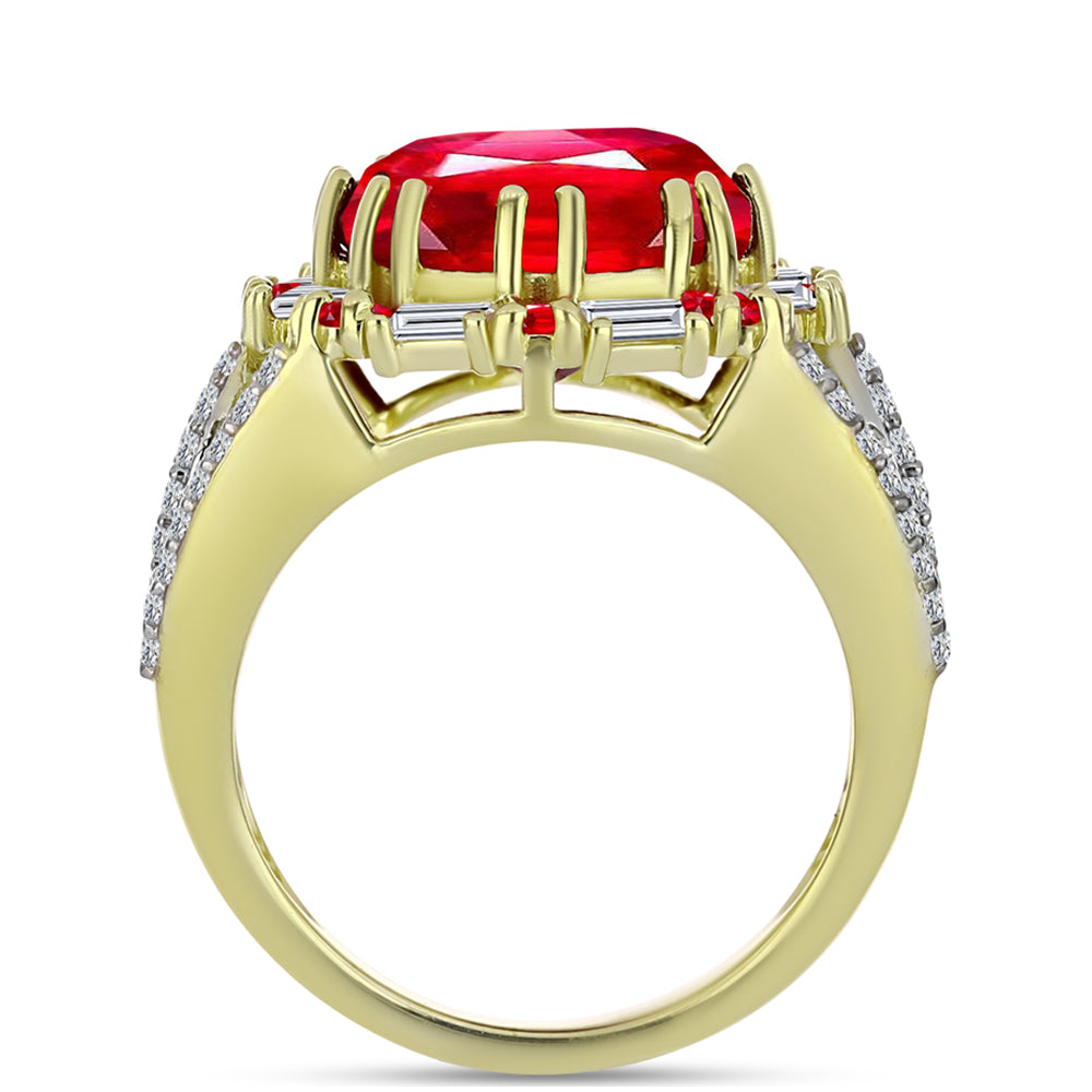 Arannyal Bevont Ezüst Gyűrű Vörös Acháttal és Fehér Cirkónnal 2 