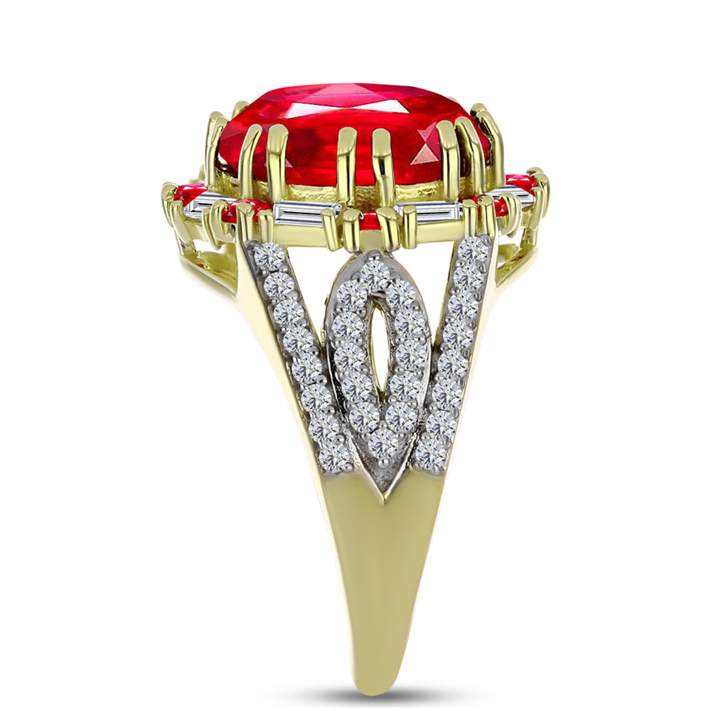 Arannyal Bevont Ezüst Gyűrű Vörös Acháttal és Fehér Cirkónnal 4 